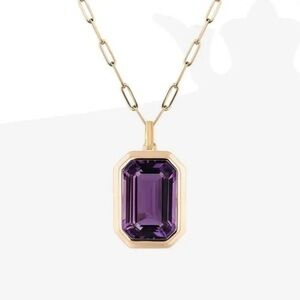 Gold Pendant Necklace with Deep Purple Emerald-Cut Stone